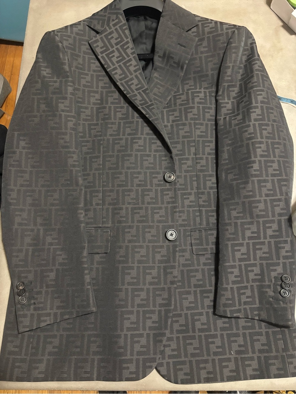 Men’s Fendi FF Zucca Jacquard Blazer Jacket IT 52 US 42R Black Monogram
